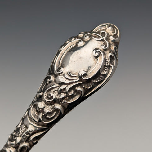 1907年 英国アンティーク 純銀ハンドル 大型ボタンフック 24cm